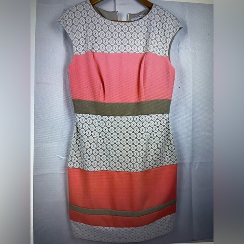 Studio One Womens Lace Color Block Pink Beige Dress Knee Length Sz 10 New